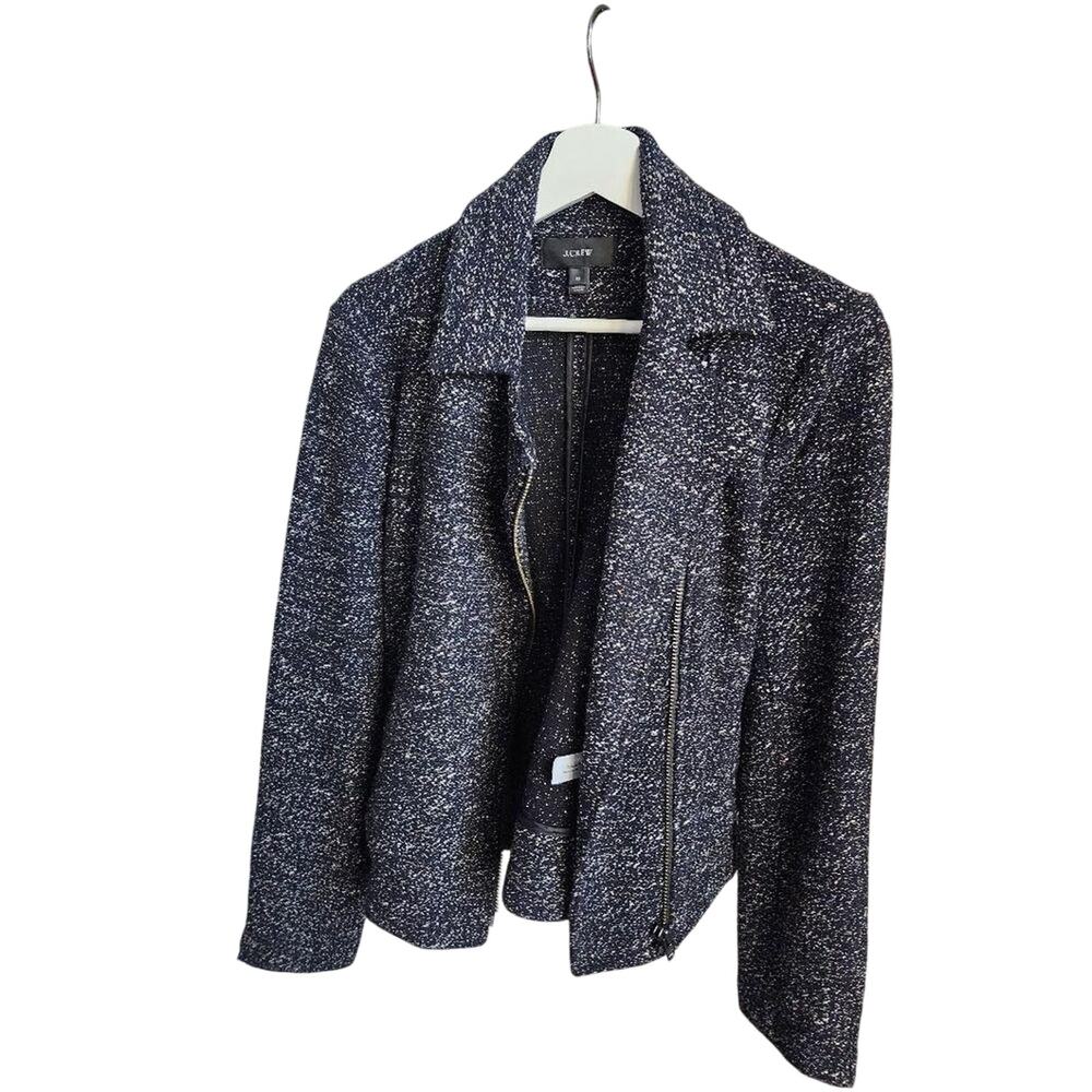 J.Crew Tweed Motorcycle Jacket Wool Blend Gray Black Size 12